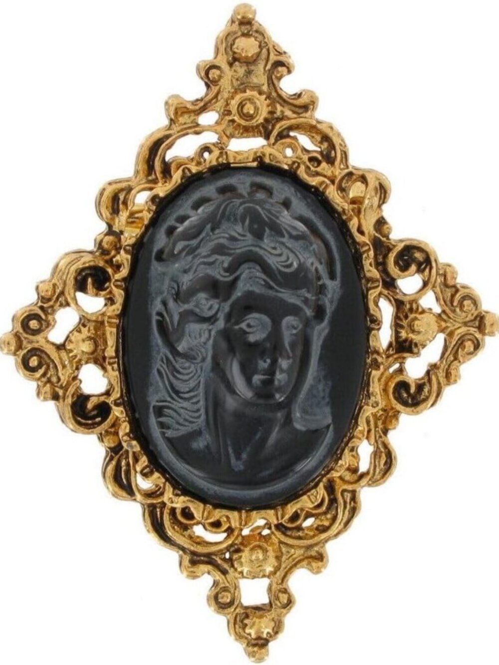 Elegant Black Victorian Revival Gold Tone Brooch - Vintage 2" Fashion Accessory